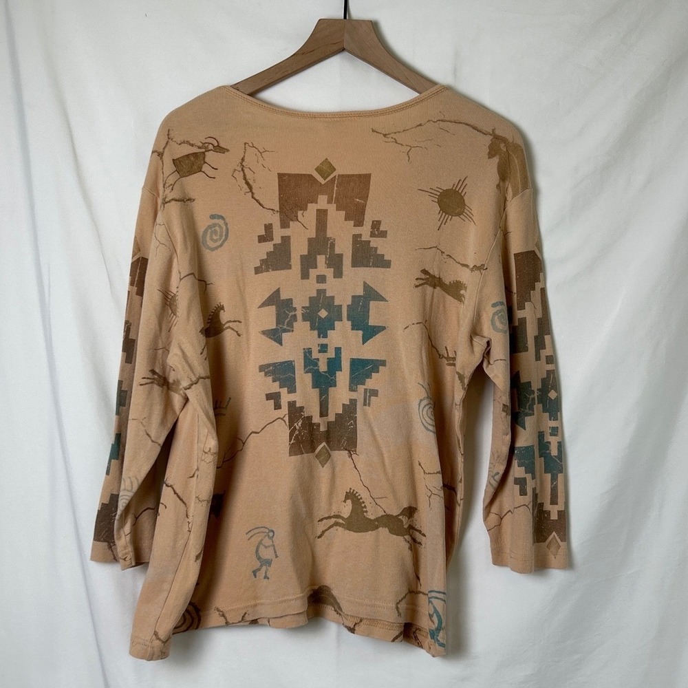 Cactus Bay Womens Southwestern Horse Rhinestone Top Tan Size XXL Western Boho - Picture 2 of 10